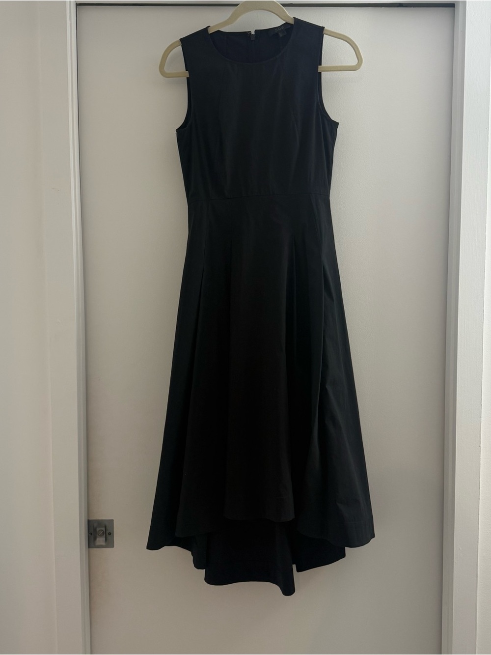 COS Waisted Pleated Sleeveless Midi Dress Black High Low Hem Small Minimalist - Picture 2 of 11